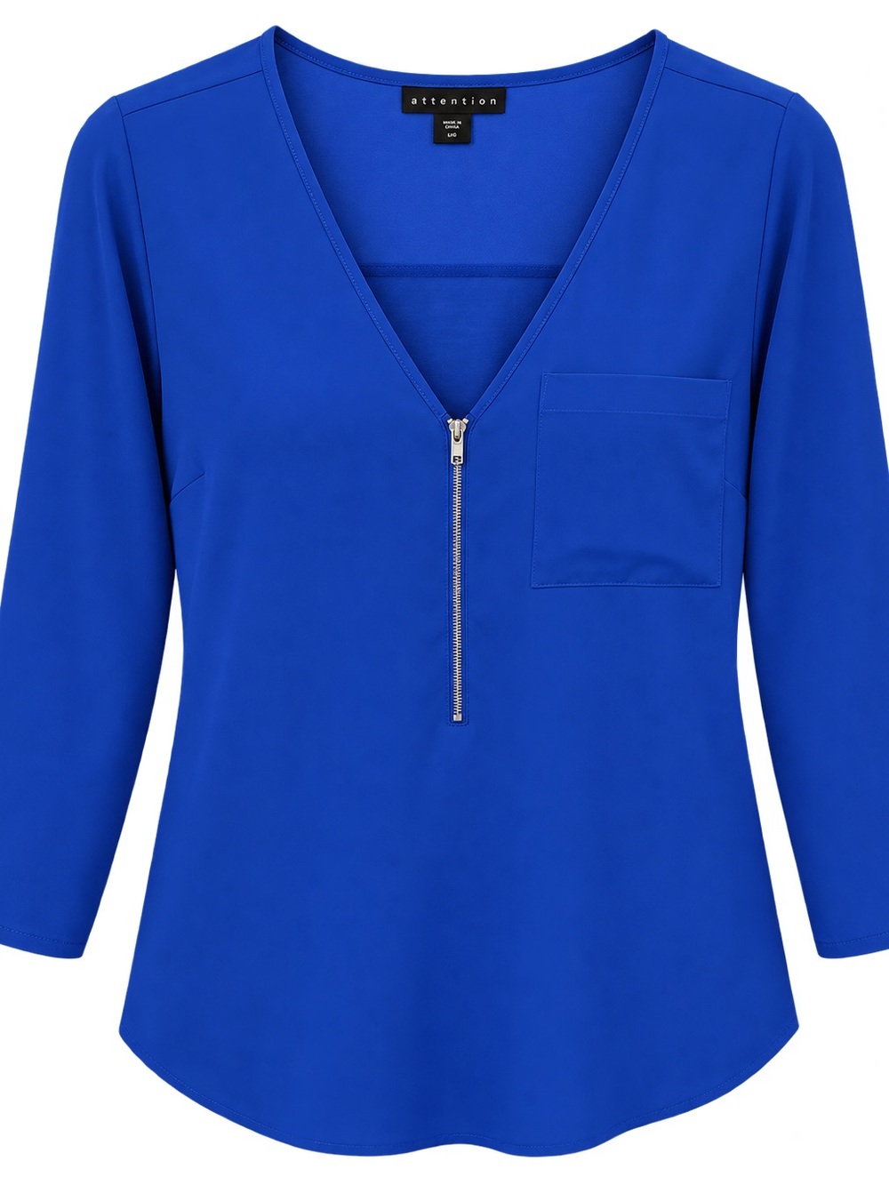 attention Cobalt Blue V-Neck Zip Pocket Blouse